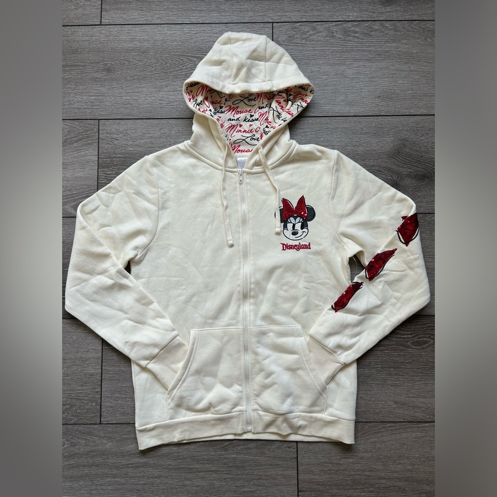 NWOT Minnie Mouse Disney Women's Zip Hoodie - Disneyland Size Medium Off White